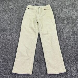 KanCan Pants Womens 27 Beige Corduroy Straight Leg Cropped Casual Khakis Logo